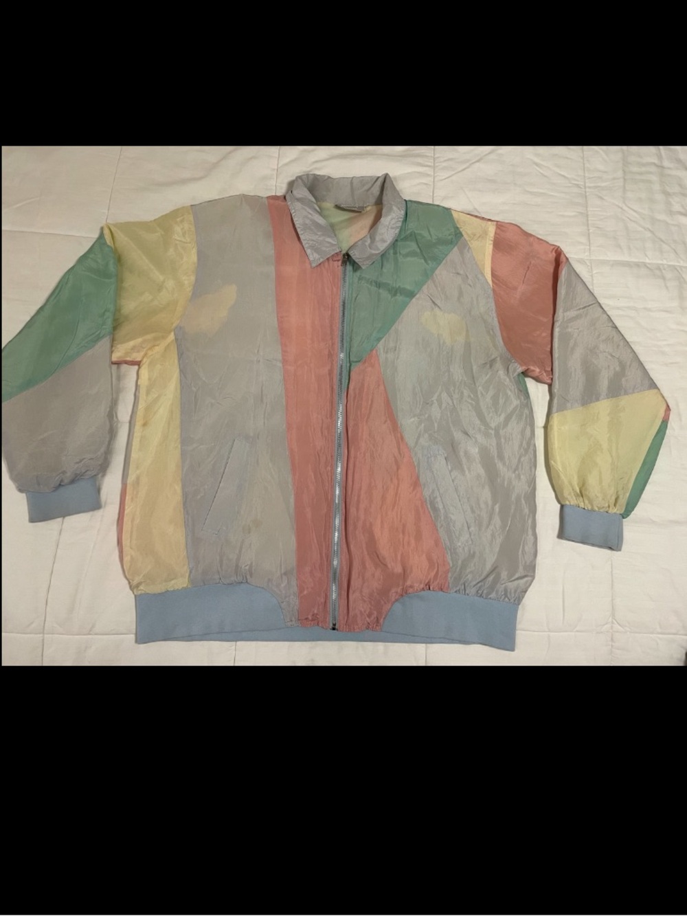 Vintage Y2K Blair 100% Silk Pastel Patchwork Bomber Jacket Windbreaker XL